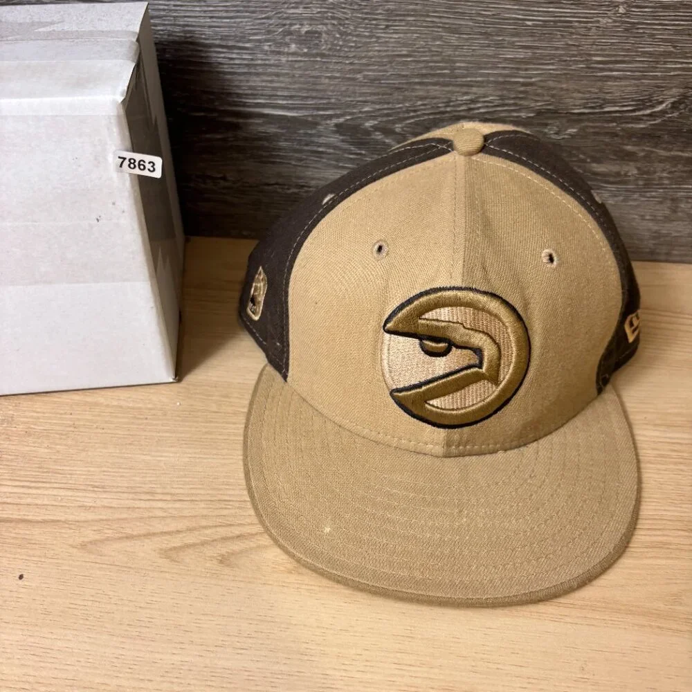 Vintage Atlanta Hawks Hat Cap Fitted 7 1/2 Brown NBA Basketball Wool USA New Era